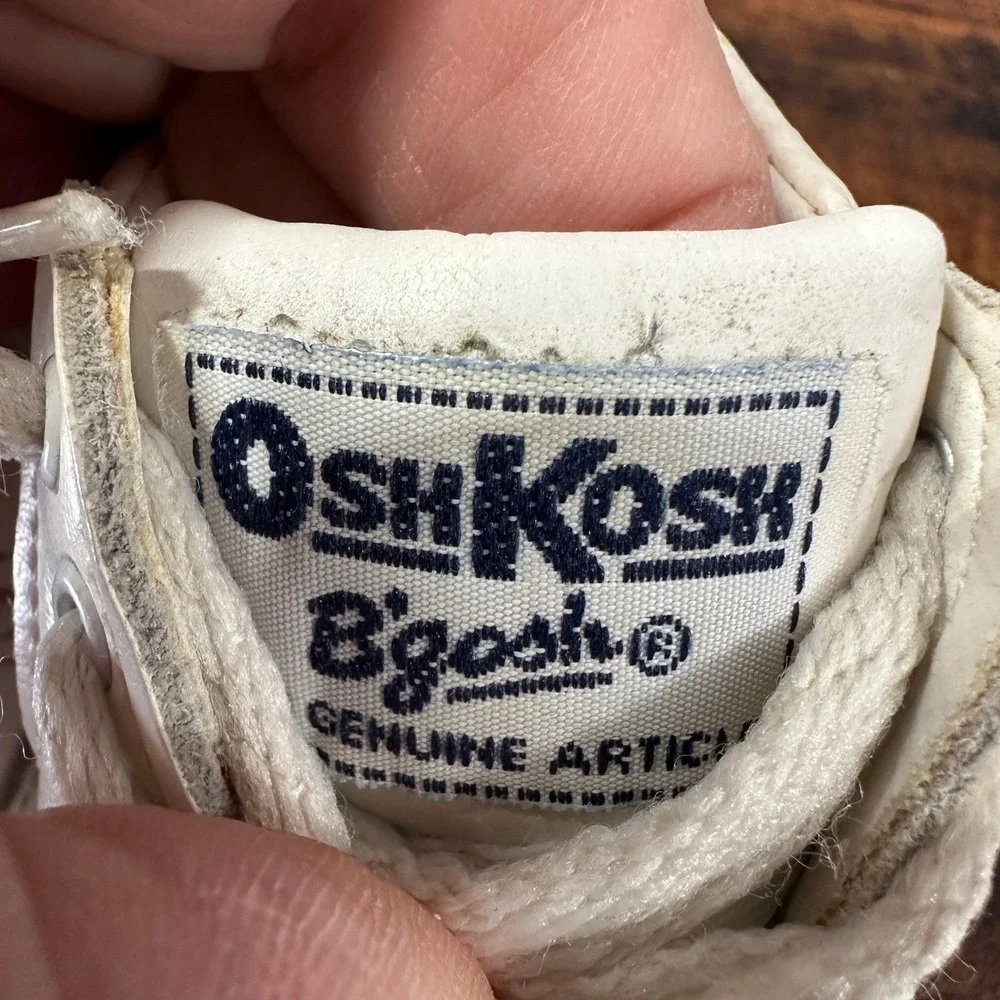 OshKosh Bgosh Vintage Infant White Leather High Top Sneakers Made in USA Size 3E